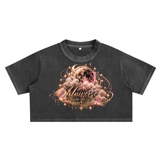 Universe show me- Snow Washed Crop Top